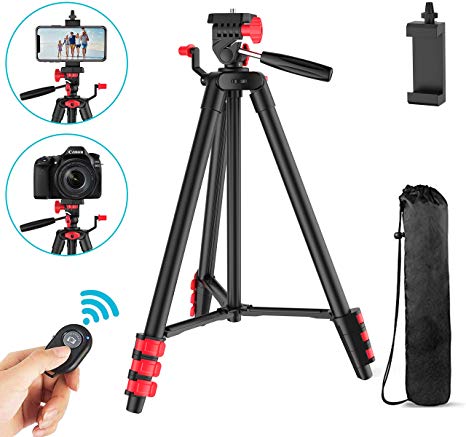 Phone Tripod,50’’Camera Tripod Portable Aluminum Lightweight,Cell Phone Tripod with Carrying Bag,Rotating Moun and Wireless Bluetooth Remote for iPhone 8/X/Xr,Samsung 9,Huawei,Google&More Smartphone.