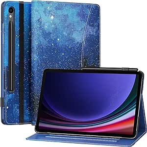 MoKo Case for Samsung Galaxy Tab S9 11-Inch 2023 (SM-X710/SM-X716B/SM-X718U), Folio Cover Case for Galaxy Tab S9 with Multi-Angle Viewing Stand, S-Pen Holder, Hand Strap, Pocket, Blue Starry Sky