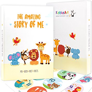 The Amazing Story Of Me Baby Memory Book By KiddosArt. Record Memories and Milestones Of The First 5 Years On 72 Beautifully Drawn Pages Starring Our Happy Animals. 12 Monthly Stickers Included.
