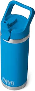 YETI Rambler 18 oz Bottle, Vacuum Insulated, Stainless Steel with Color Matching Straw Cap, Big Wave Blue