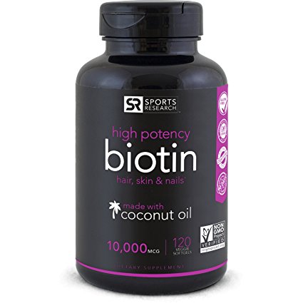 Biotin 10,000mcg with Coconut Oil | Non-GMO & Gluten Free - 120 Mini Veggie Softgels