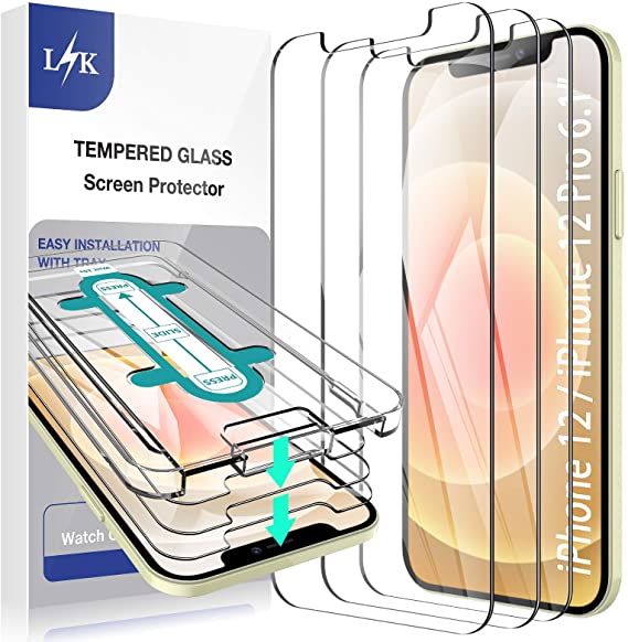 LϟK 3 Pack Screen Protector Compatible for iPhone 12 iPhone 12 Pro 5G 6.1 inch Tempered Glass Film Easy Installation Kit Full Protection Durable, HD Clear, Case Friendly