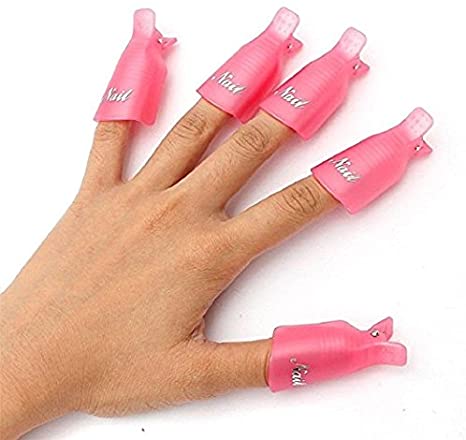 Onwon 10pc Professional Plastic Acrylic Nail Art Soak Off Cap Clip Uv Gel Polish Remover Wrap Cleaner Clip Cap Tool (Pink)