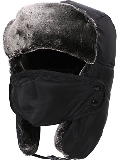 Winter Faux Fur Outdoor Trapper Cap Ushanka Russian Hats with Windproof Facemask