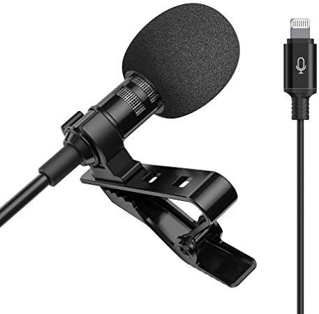Microphone Professional for iPhone Lavalier Lapel Omnidirectional Condenser Mic Phone Audio Video Recording Easy Clip-on Lavalier Mic for Youtube, Interview, Conference for iPhone/iPad/iPod（IOS 6.6ft）