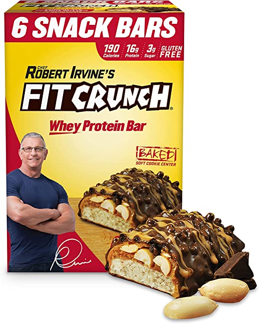 FITCRUNCH Snack Size Protein Bars, Designed by Robert Irvine, World’s Only 6-Layer Baked Bar, Just 3g of Sugar & Soft Cake Core (6 Snack Size Bars, Peanut Butter)