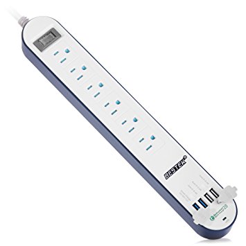 [Quick Charge 2.0] BESTEK 6-Outlet Surge Protector Power Strip with 6-Foot Extension Cord and 4 USB Ports (Blue)