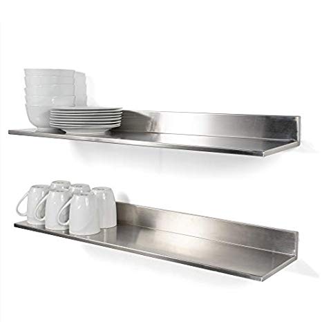 Stainless Steel Wall Mount Commercial and Home Use Premium Quality 30.50 Inches Kitchen Floating Shelves Set of 2 Silver