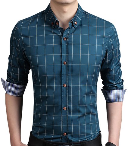 LOCALMODE Men's 100% Cotton Long Sleeve Plaid Slim Fit Button Down Dress Shirt