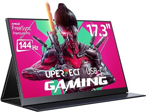 UPERFECT 17.3 Inch 144Hz Portable Gaming Monitor, AMD FreeSync Premium, FHD 1080P HDR IPS Laptop Computer Monitor w/VESA & Smart Cover HDMI USB C External Screen for Esports Xbox Switch PS5