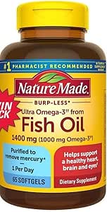 Nature-Made Ultra Omega-3 Burpless Fish Oil 1400 mg Softgels with Omega 3 1000 mg, 65 Count