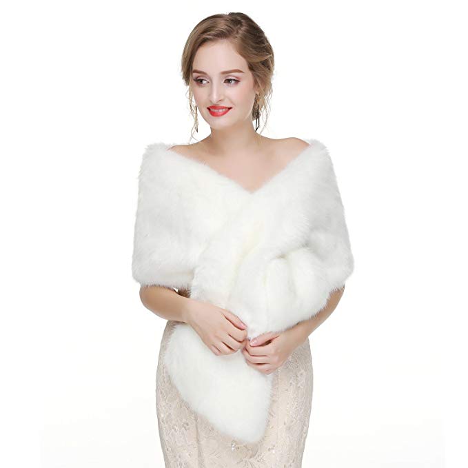 Decahome Faux Fur Shawl Wrap Stole Shrug Winter Bridal Wedding Cover Up
