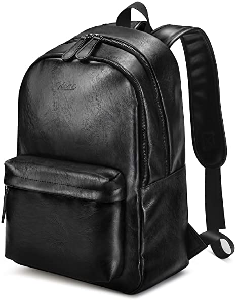 PU Leather Backpack for Men, Zicac 15.6 inch Waterproof School College Laptop Backpack Travel Hiking Casual Daypack Rucksack Double Laptop Compartment