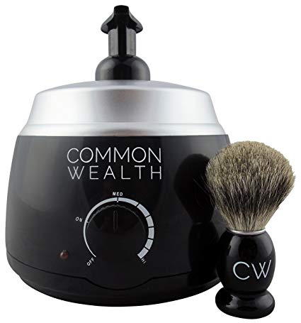 Common Wealth Professional Deluxe Hot Lather Machine Barber Latherizer King Size Black Color With Bonus 100% Badger Shaving Brush & 8oz Lather Concentrate