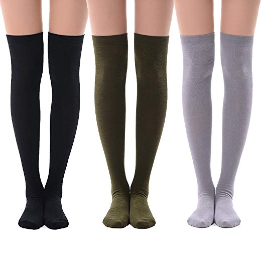 Women's Over Knee High Socks, MEIKAN 3 Pack Fashion Cotton Cosplay Thigh High Socks