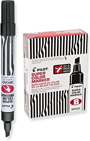 PILOT Super Color Refillable Permanent Markers, Black Ink, Broad Chisel Point, 12-Pack (44100)