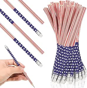 American Flag Pencils USA Flag Pencils Patriotic Pencils with Erasers for Independence Day, 4th of July, Party Favor, Office School Supplies (120 Pcs)