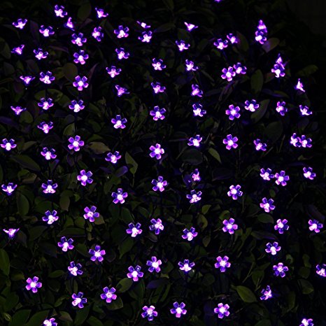 Wedna Solar Flower Fairy String Lights, 23ft 50 LED Blossom Christmas Lights with Light Sensor, Decorative Lighting for Indoor, Home, Garden, Patio, Lawn, Party and Holiday Decorations (Purple)