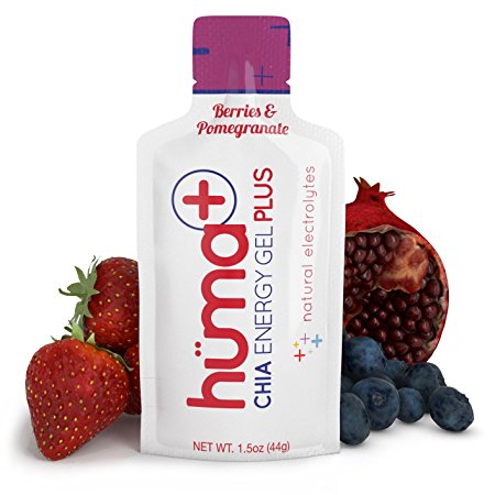 Huma PLUS - Chia Energy Gel, Berries & Pomegranate, 12 Gels - Natural Electrolyte Enhanced Energy Gel