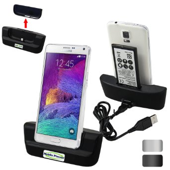 MobilePioneer USB 2.0 9pin Dual Desktop Dock Charger Cradle for Samsung Galaxy Note 4 - Support Charging Spare Battery (Black)