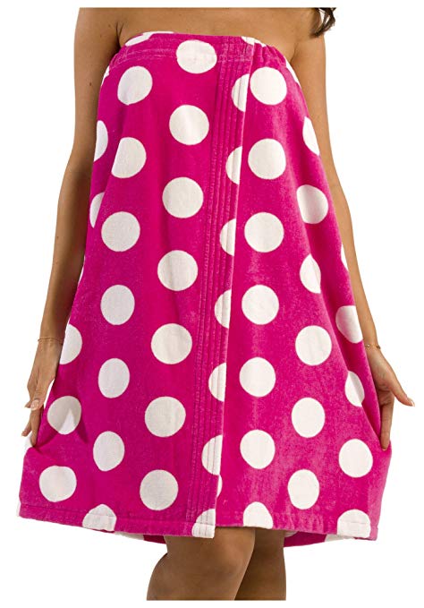 byLora Polka Terry Women Robe for Bath and Spa Swimming Pool, Gym or Fitness- Fuchsia - XXL