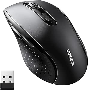 UGREEN Souris sans Fil Ergonomique 2,4G 1600 DPI Réglable avec Récepteur USB Souris Ordinateur de Pile Prolongée Compatible avec Mac PC Portable Tablette, Noir