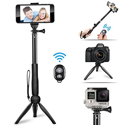 LOWELLTEK Selfie Stick,Extendable Monopod with Iphone Tripod Stand and Shutter Remote Portable for iPhone, Samsung, other Android phones, digital cameras and GoPro