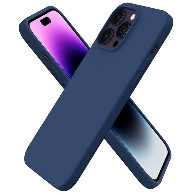 ORNARTO Compatible with iPhone 14 Pro Max Case, Slim Liquid Silicone 3 Layers Full Covered Soft Gel Rubber with Microfiber Case Cover 6.7 inch-Dark Blue