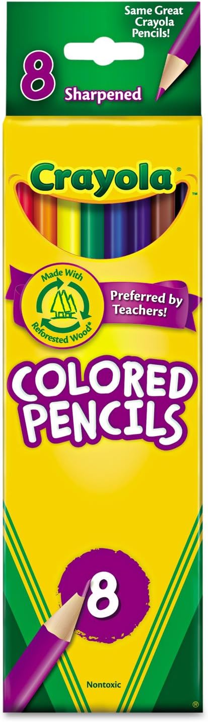 Crayola 684008 Long Barrel Colored Woodcase Pencils, 3.3 Mm, 8 Assorted Colors/Set