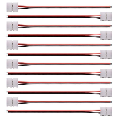 JACKYLED 12pcs Pack Strip Wire Solderless Snap Down 2Pin Conductor for 3528 LED strip lights 8mm