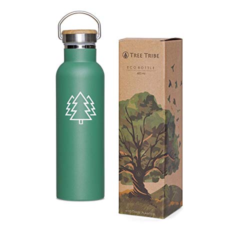 Tree Tribe Stainless Steel Bottle 600 ml, Insulated, Eco Friendly - Green Trees