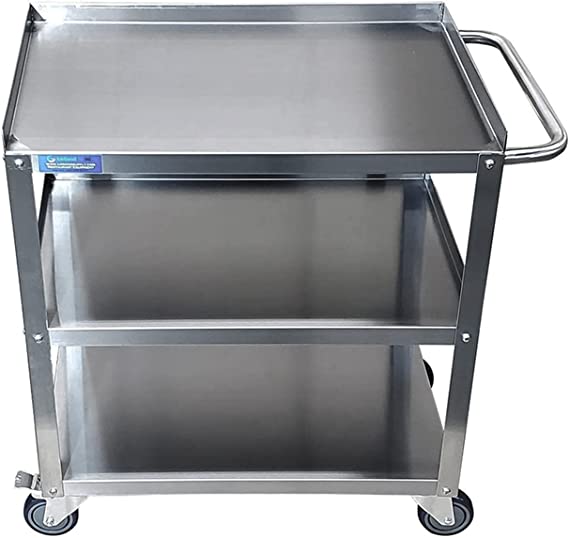 AmGood Stainless Steel Utility Cart | 3 Shelf Metal Utility Cart on Wheels with Handle | for Home & Business Use (21" Wide X 33" Long X 33" High)