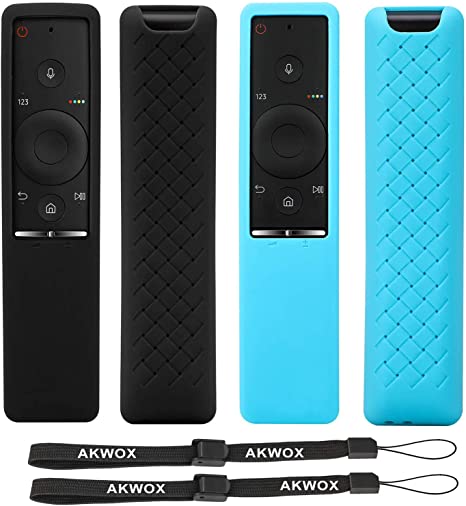 2-Pack AKWOX Remote Protective Case for Samsung Smart TV Remote Controller BN59 Series Remote Control, Light Weight Anti Slip Shockproof Silicone Cover - Black Blue
