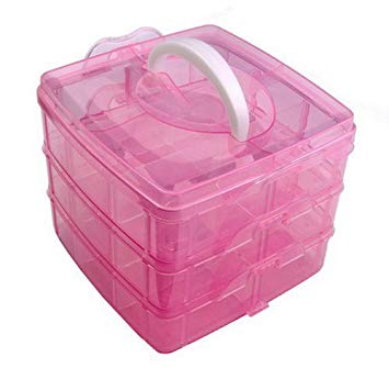 EUBUY pink 3 Layer Portable Plastic nail art makeup cosmetic container box case