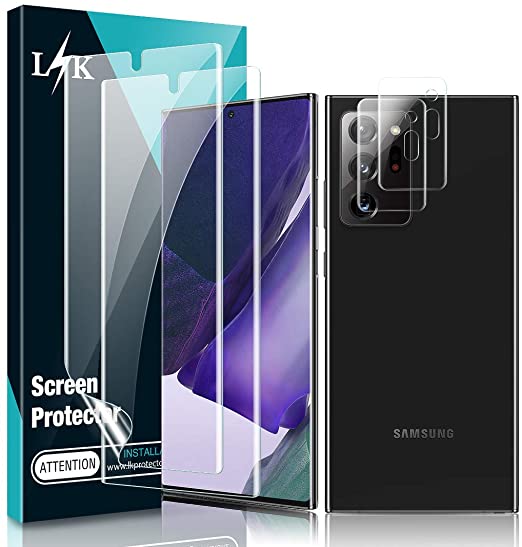 [4 Pack] L K 2 Pack Flexible TPU Film Screen Protector   2 Pack Camera Lens Protector for Samsung Galaxy Note 20 Ultra 5G, [Alignment Frame] HD Clear Bubble Free Flexible TPU Film