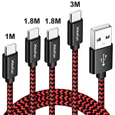USB Type C Cable[4Pack, 1m/1.8m/1.8m/3m], Cleefun Nylon Braided USB A to USB C Fast Charging Charger Cord for Samsung Galaxy S10 S9 S8 Plus, S10e, Note 8 Note 9, Moto G6 G7 Power