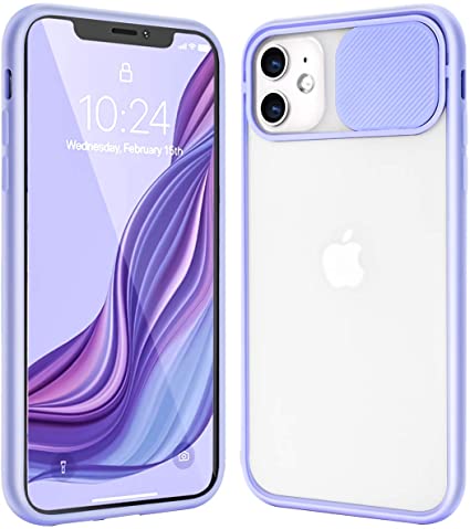 Ownest Compatible with iPhone 12 Pro Max (6.7 Inch) Clear Frosted Case,with Slide Camera Cover Protection Design,Slim and Lightweight Anti-Yellow Case for iPhone 12 Pro Max-(Purple)