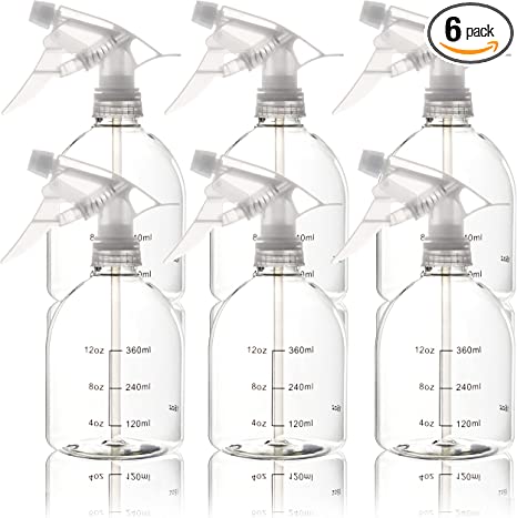 Youngever 6 Pack Empty Plastic Spray Bottles, Spray Bottles for Hair and Cleaning Solutions, 6 Pack 16 Ounce Bottles (White Sprayer)