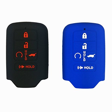 2Pcs Coolbestda Silicone Smart Key Cover Shell Case Keyless Entry Holder for 2015 2016 2017 Honda CIVIC ACCORD PILOT CR-V 5 Buttons Smart Key Blue Black