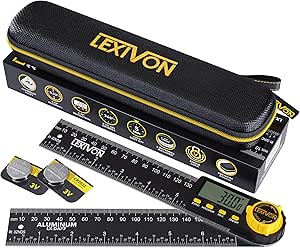 LEXIVON Aluminum Digital Angle Finder Gauge, 7-inch/180mm Multi-Purpose Protractor, Includes XL Display and Rugged Zippered Pouch (LX-DAF7)