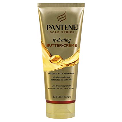 Pantene Gold Series Leave in Hair Conditioner Hydrating Butter Curl Cream with Argan Oil and Sulphate Free for Curly, Coily, Wavy or Relaxed Hair, 193 g