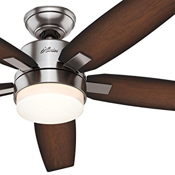 Hunter 54" Contemporary Brushed Nickel Ceiling Fan with Light Fixture and Remote Control, 5 Blade (Certified Refurbished)