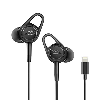 Linner Active Noise Cancelling Wired Earphones, Lightning In-Ear Headphones Earbuds with Built-In Mic / Remote (Comfortable and Secure Fit, MFi Certified) for iPhone 7 6S 6 plus, iPad, iPod -Black