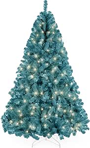 Best Choice Products 6ft Pre-Lit Peacock Blue Christmas Tree, Full Artificial Holiday Decoration w/ 947 Branch Tips, 250 Lights, Foldable Base