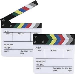 Cosmos 2 Pack Movie Directors Clapboards Film Clapboard Acrylic Clapper Board Film Slate Action Scene Cut Clapper for Photography Studio Video Cut and Movie Party Decorations (Acrylic-White)