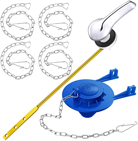 Toilet Flappers Replacement with 4 Pieces Stainless Steel Flapper Chains Replacement and Toilet Handle Lever Flush Replacement for Most Front Mount Toilets (Blue)