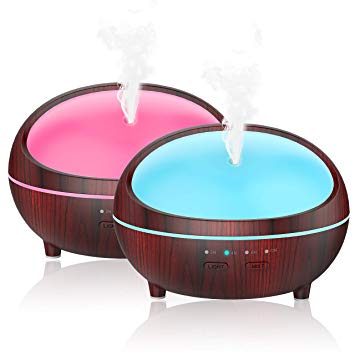 Aromatherapy Diffusers for Essential Oils, 2 Pack Essential Oil Diffuser Cool Mist Humidifiers, 300ml Wood Grain Oil Diffuser with 4 Timer Setting, 7 Color Light for Baby Bedroom Home Office Yoga Spa