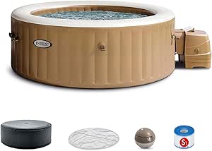 INTEX 28427EH PureSpa Bubble Massage Spa Set Outdoor Inflatable Portable Hot Tub, Includes Energy Efficient Spa Cover, Saltwater System Ready, 6 Person, 85in x 28in