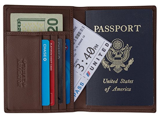 Leather Passport Holder, Travel Wallet with RFID Blocking