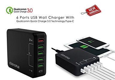 USB Wall Charger, Quick Charge 3.0 w/Type-C Port Fast Charging Station. 6-USB Port Desktop Charger Adapter 40W 8A High Speed w/ 4ft Power Cord For Macbook Pro, iPhone, iPad, Samsung, Tablets & More